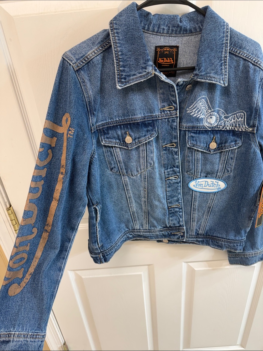 Von Dutch Blue Denim Jacket with Gold Logo Sleeve